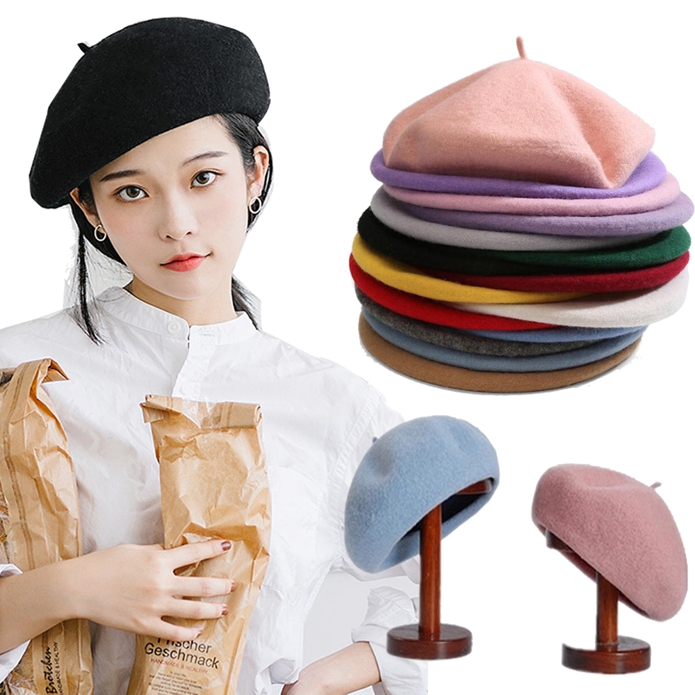 Elwow Solid Color Blank Mens and Womens Casual hat Retro Painter Beret Cap Elastic Adjustment 