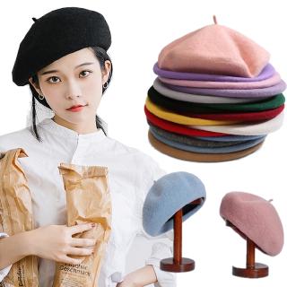 Image of Women Elegant Berets Hat/Fashion Solid Color Caps/Painter Style Hat/Wool Vintage Berets/Walking Cap