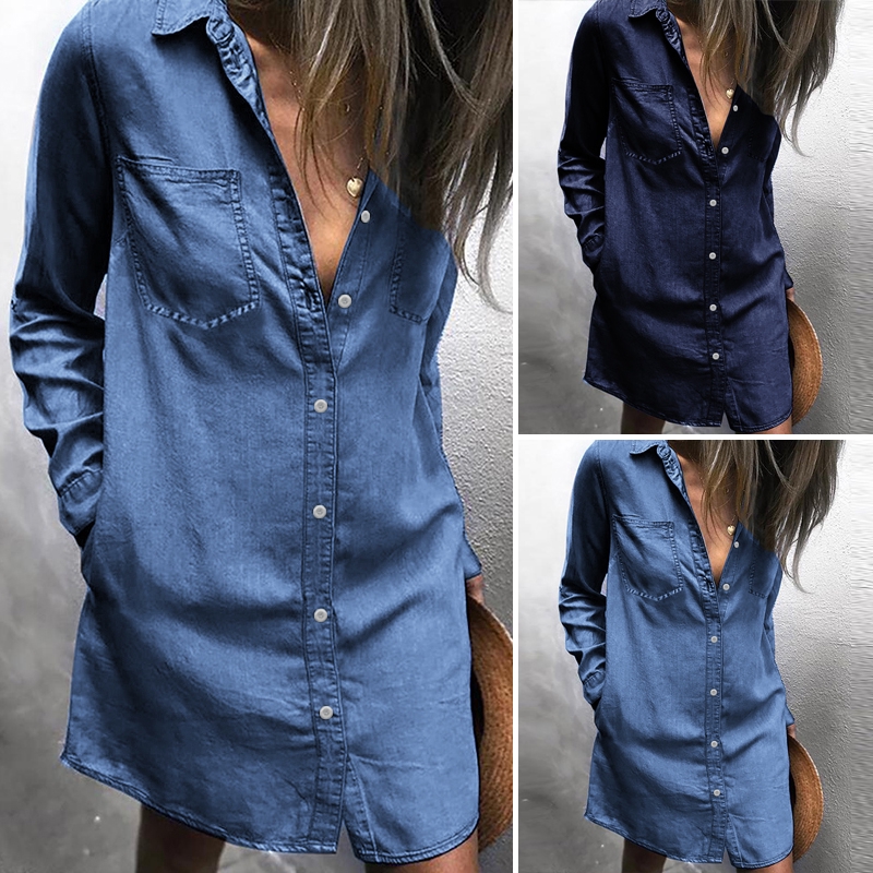 long denim button down dress