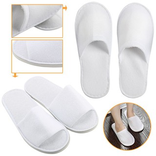 Image of 1Pairs White Towelling Open Closed Toe Hotel Slippers Spa Shoes Disposable