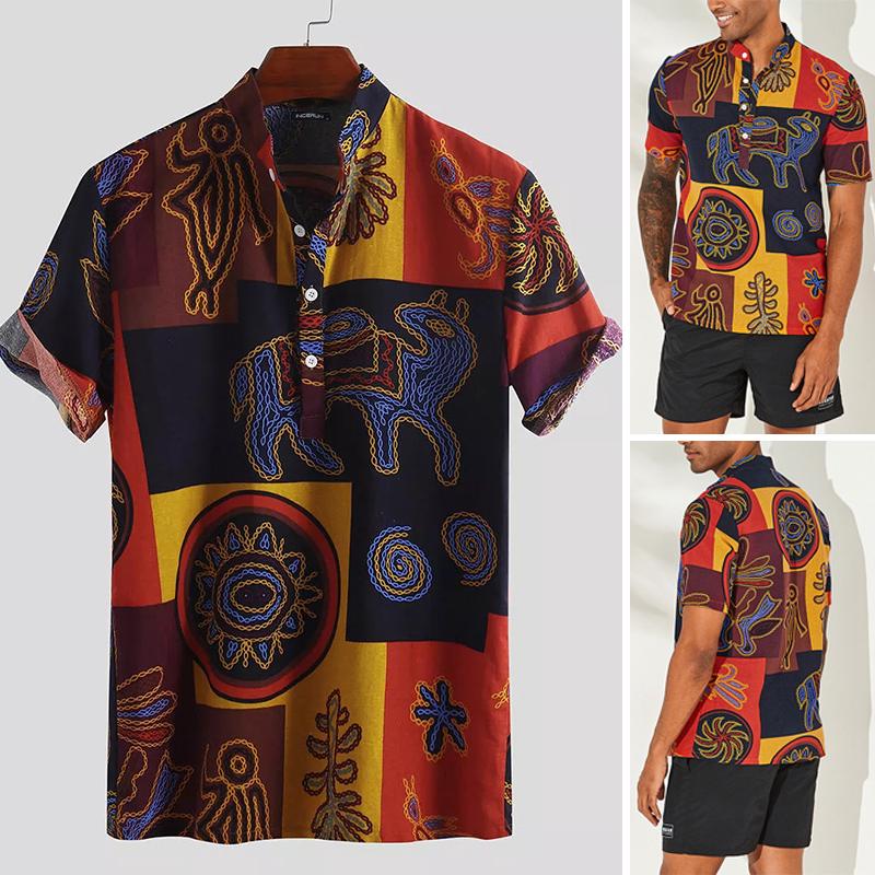 Men s Vintage Short Sleeve Linen Floral Causal Party Shirt Men s Vintage Short Sleeve Linen Floral Causal Party Shirt