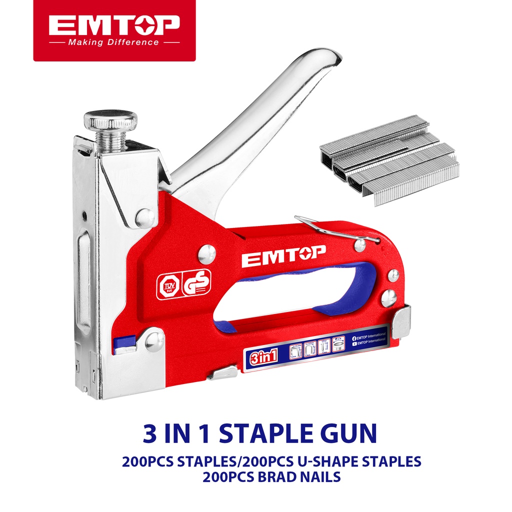 EMTOP 3 in 1 Staple Gun Kit With UShape Staples And Brad Nails