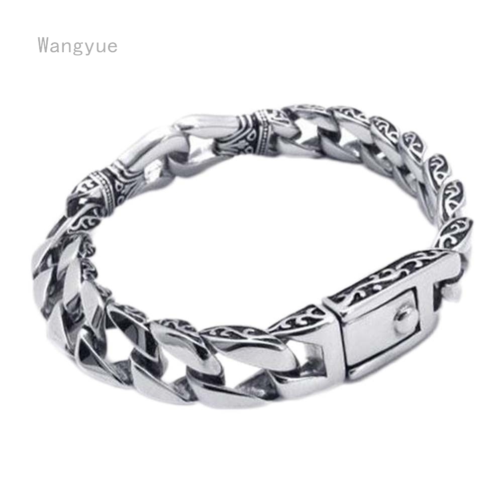 Mendino Men S Titanium Steel Bracelet Cuban Carved Curb Link Chain Silver Tone Shopee Singapore