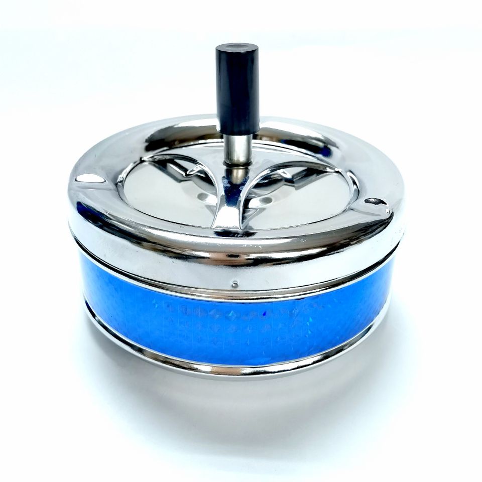 Home Essential Stainless Steel Round Spin Ash Tray / Push Button Ash