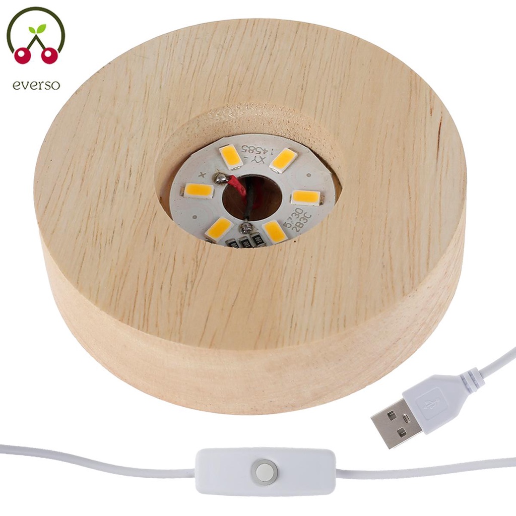 LED Lights Display Base for Crystals Glass 8CM Wooden Lights Display Stand with on/off Switch Round Lamp Holder@CY-FHL2-SHTKC4824