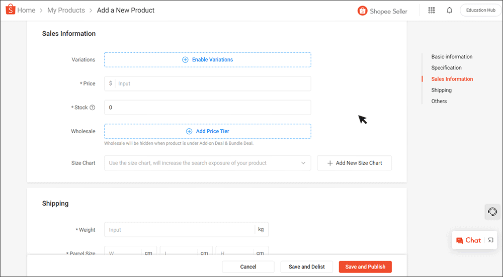 Size Chart Management Tool | Shopee SG Seller Education Hub
