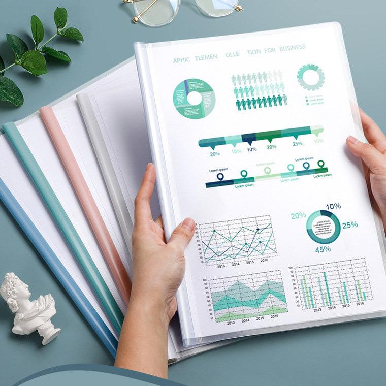 A4 Size Transparent Plastic File Sliding Bar Folder Covers Organizer