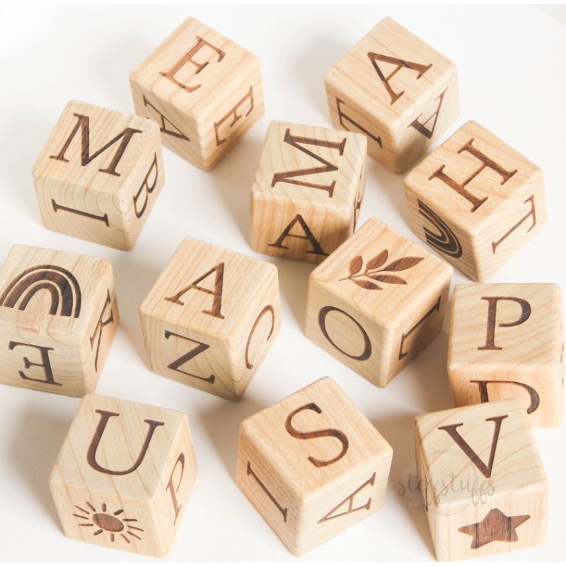 Picture Alphabet Blocks And Crate Gift Set