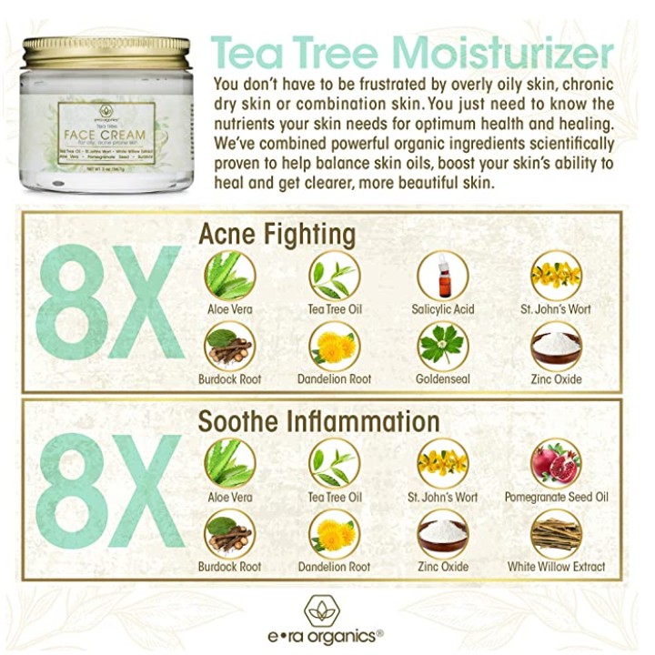 era organics tea tree oil face cream for oily acne prone skin