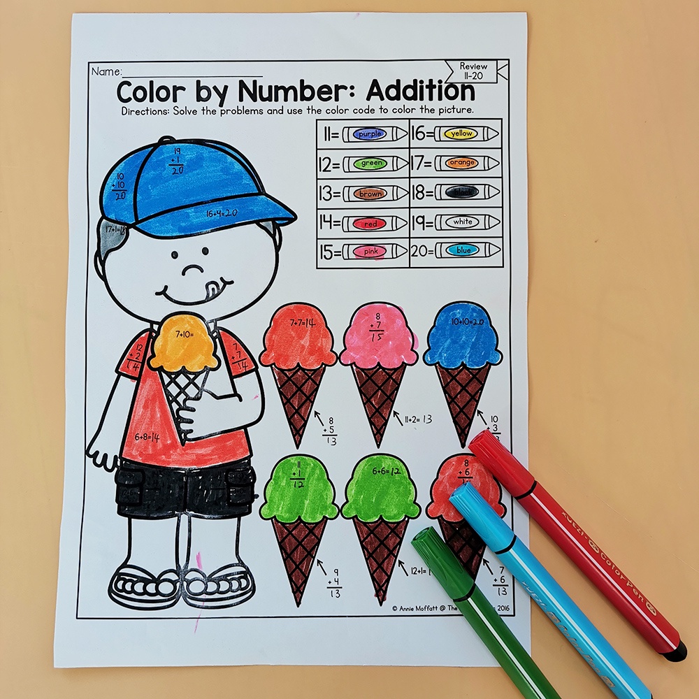 Addition And Subtraction Color By Number Arithmetic Worksheet Activities Passages Preschool