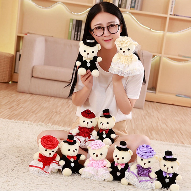 2PCS 20cm Big Stuffed Toy  Animal Couple Teddy Bear Plush Toy Doll Wedding Valentine Gift