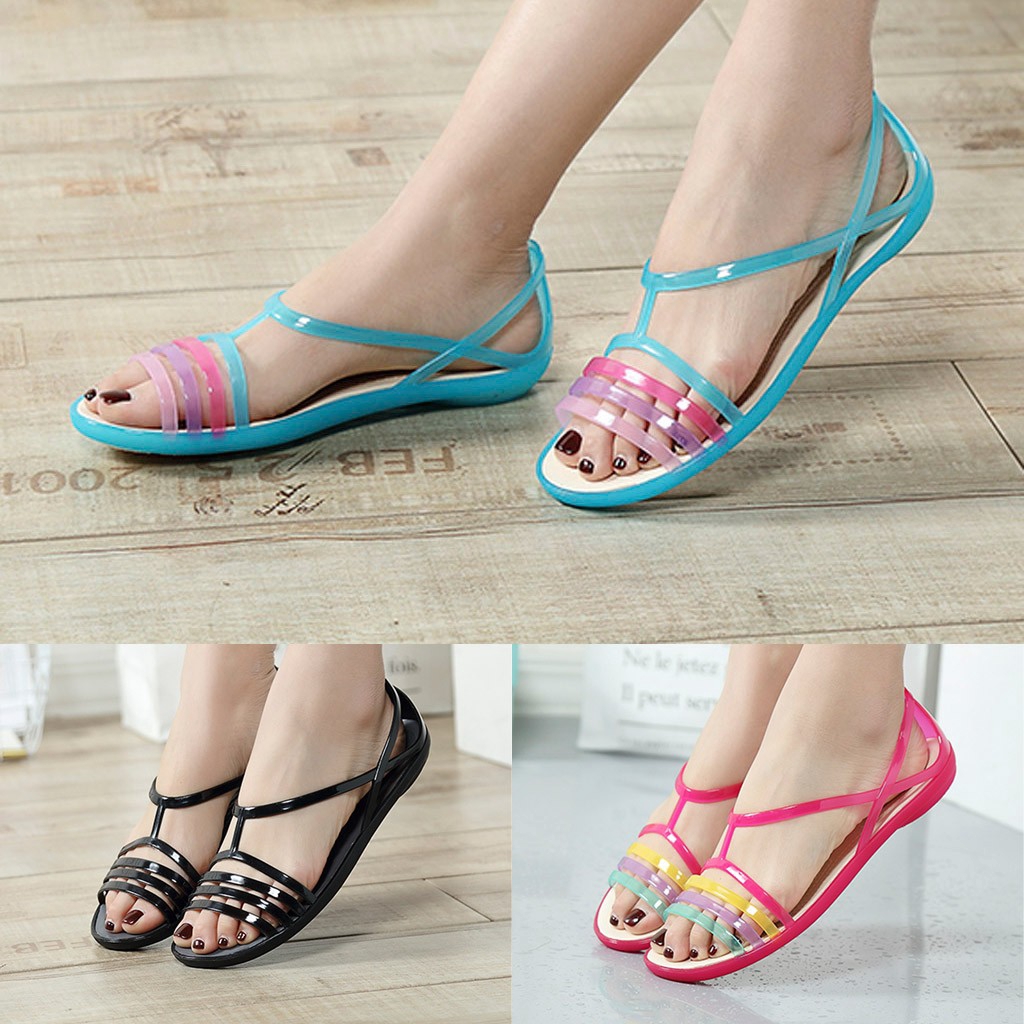 SW️ Women Jelly Shoes Clear Sandals Peep Toe Beach Shoes Slides Shoes ...