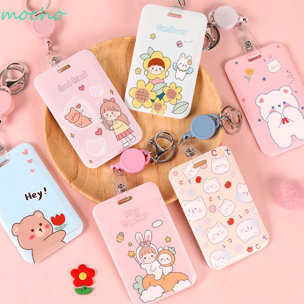 MOCHO Animal Badge Holder Flower Card Bag Card Holder With Keyring Cute Ins style Bank Credit Card Office School Work Card Child Bus Card Cover