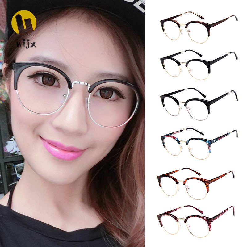 WiJx Summer Korean 1 Pcs Vintage Clear Lens Glasses Half Metal Frame ...