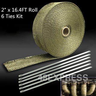 2.5CM x 7.5M Titanium Exhaust Header Heat Wrap with Stainless Cable Ties 