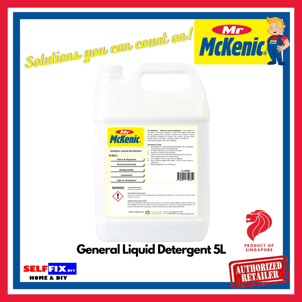 Mr McKenic General Liquid Detergent 5L (pH Neutral Dishwashing