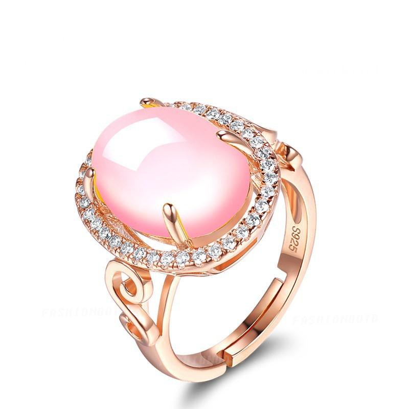 Adjustable Pink Crystal Gemstone Rings Rose Gold Diamond Mounted Jewellery Shopee Singapore