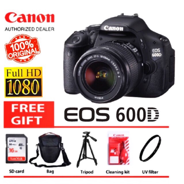 Canon Eos 600d 18 55mm Is Ii Memory Card Bag Tripod Cleaning Kit Uv Filter Shopee Singapore