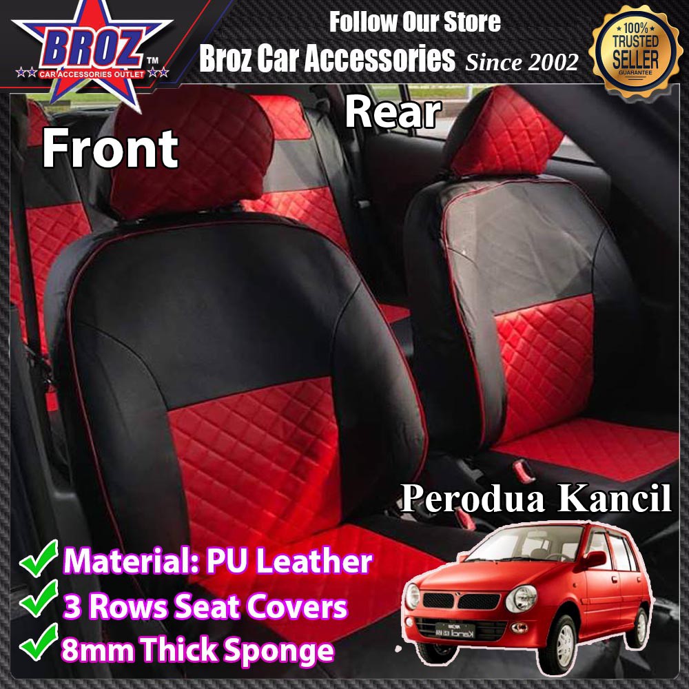 Car Seat Cover Case Pu Leather Black Red Square Perodua Kancil 850 Shopee Singapore