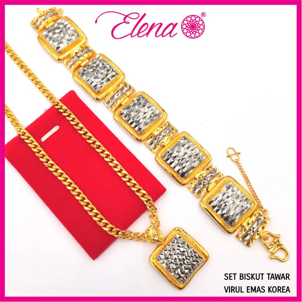 Elena Emas Korea Bracelet Set Gelang Loket Biskut Tawar En7 Ep15 Eb260 Singapore