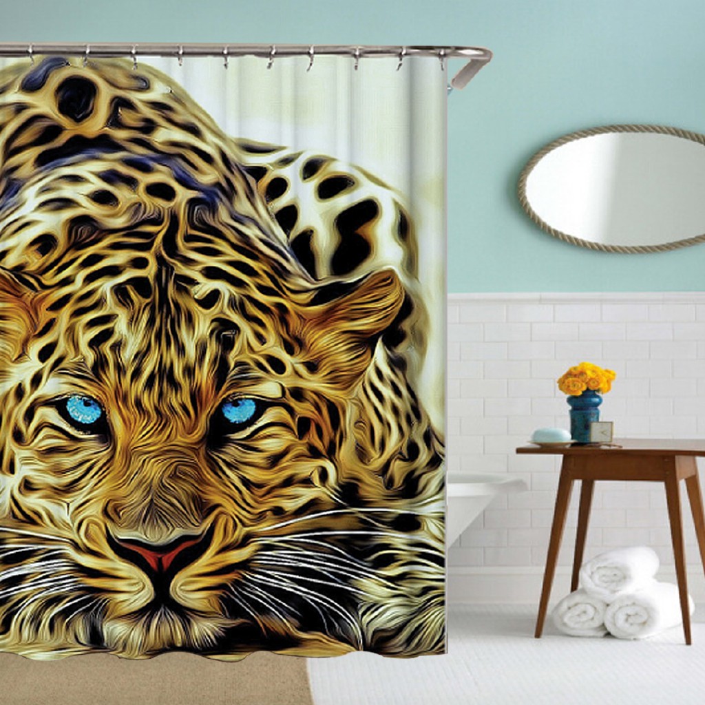 Digital Printing Blue Eyes Cheetah Shower Curtains Bath