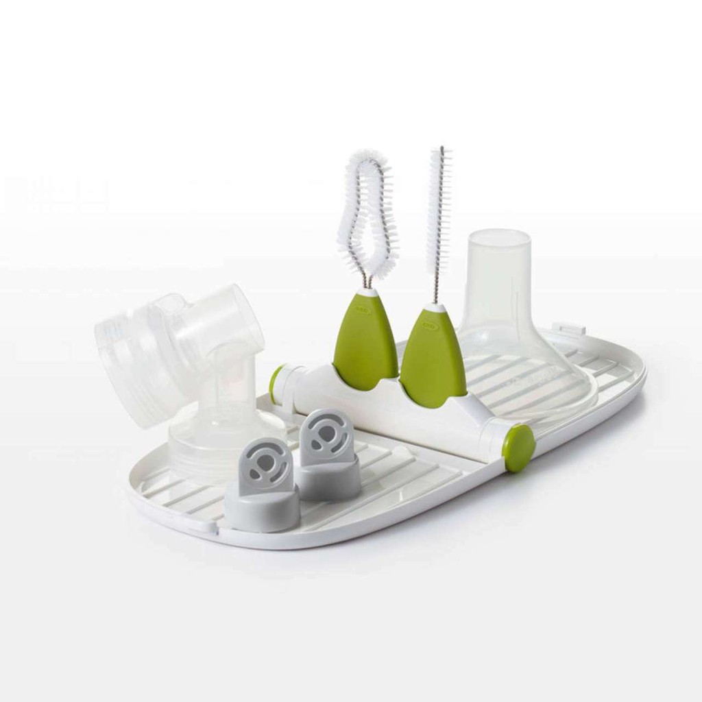OXO Tot Breast Pump Parts Compact Drying Rack with Detail Brushes 