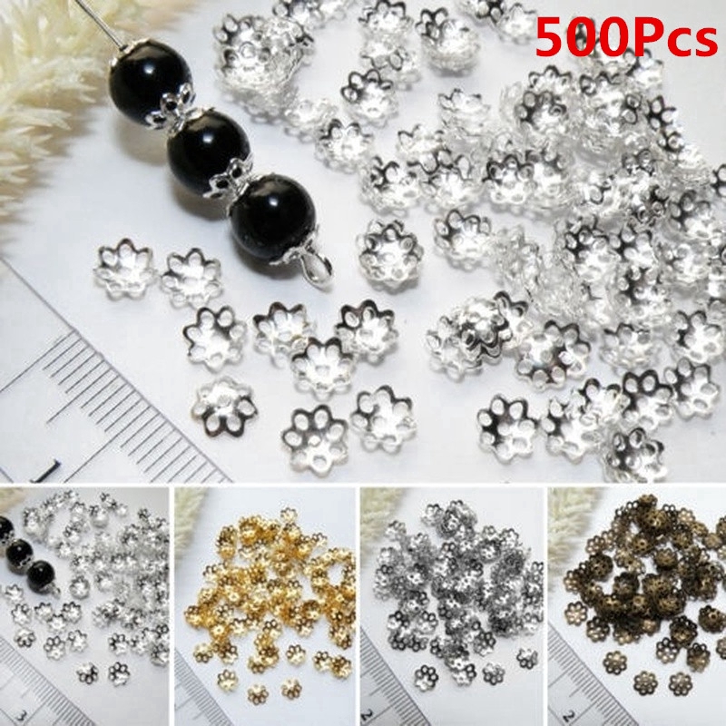 Lots 500pcs Silver Gold  Copper Plated Metal Flower Bead Caps 6mm Findings 