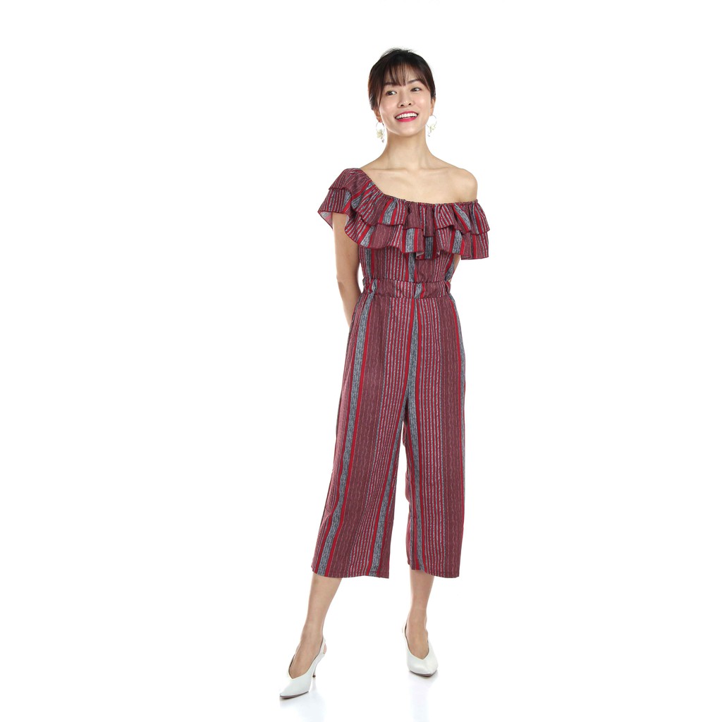 maroon striped jumpsuit