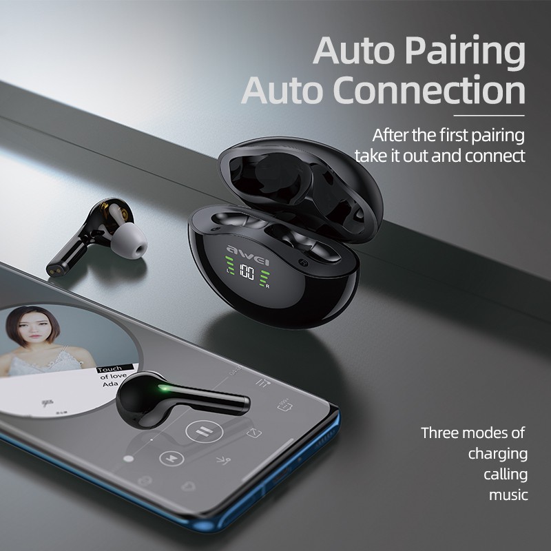 Awei T12p Dual Dynamic Driver Tws Earbuds Super Bass Stereo Can Display The Electricity Of The Earbuds Shopee Singapore