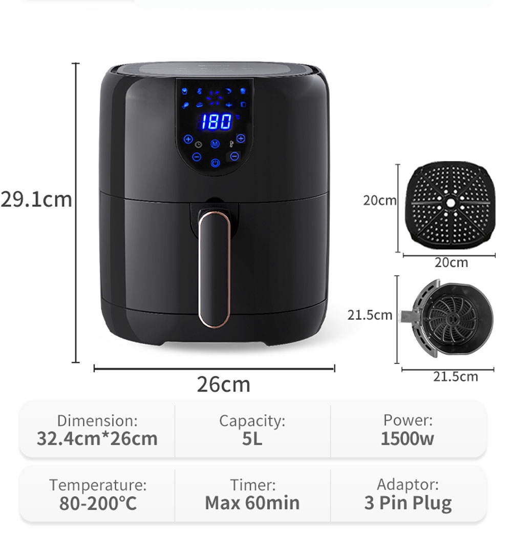 Simplus Air Fryer 5L Digital Screen 1500W 60min Timer/1300W 30min Timer ...