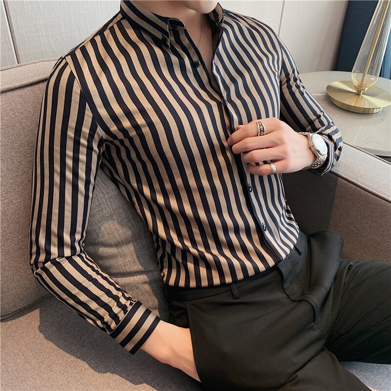 British Style Fashion Slim Men's Striped Shirt Business Casual Formal Wear  Slim Fit Shirt | Shopee Singapore