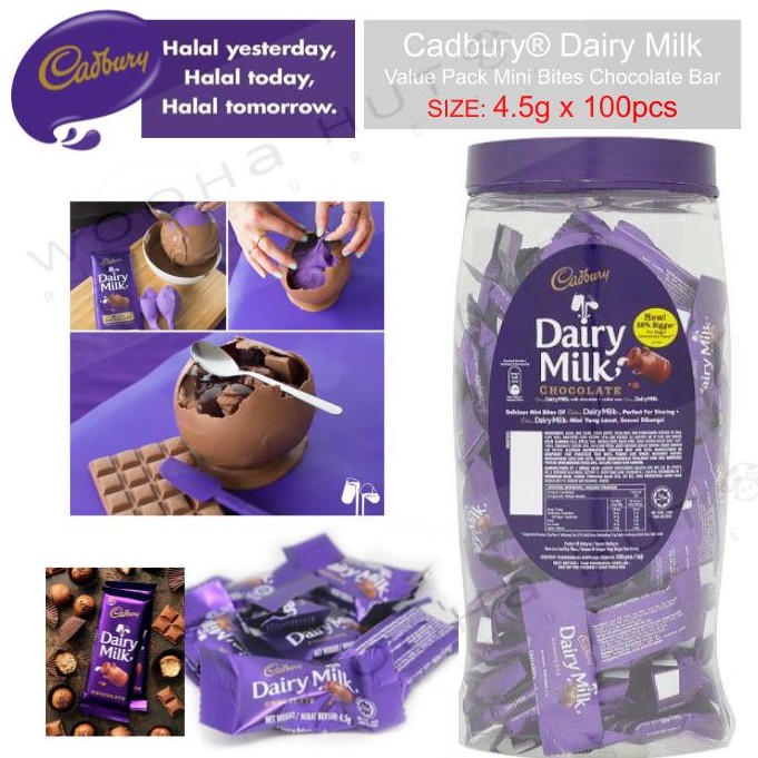 Cadbury Dairy Milk Halal Vegan Value Pack Mini Bites Chocolate Bar 4 5g X 100pcs Shopee Singapore