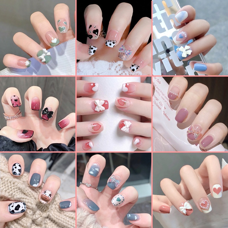 Fake Nails Art Nail Tips Press on False with Bow-knot Set Full Cover  Artificial Short Packaging Kiss Display Clear Tipsy Stick | Shopee Singapore