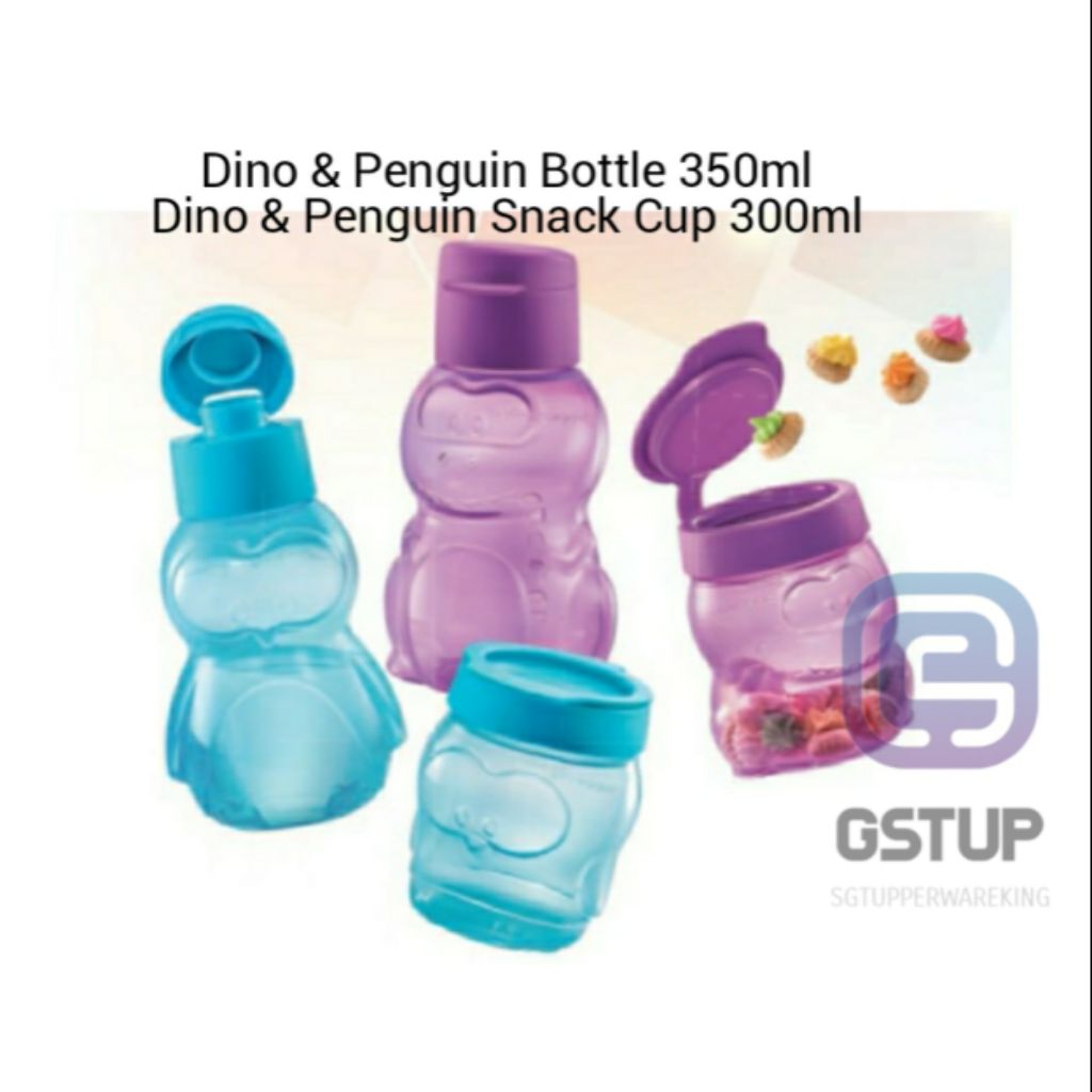Tupperware Dino & Penguin Eco Bottle and Snack Cup Set (4) Shopee