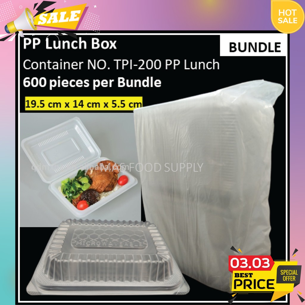 600 Pcs Per Bundle Model No Tpi 200 Pp Lunch Boxes Food Container Food Box Lunch Box Bekas Makanan Bungkus Shopee Singapore