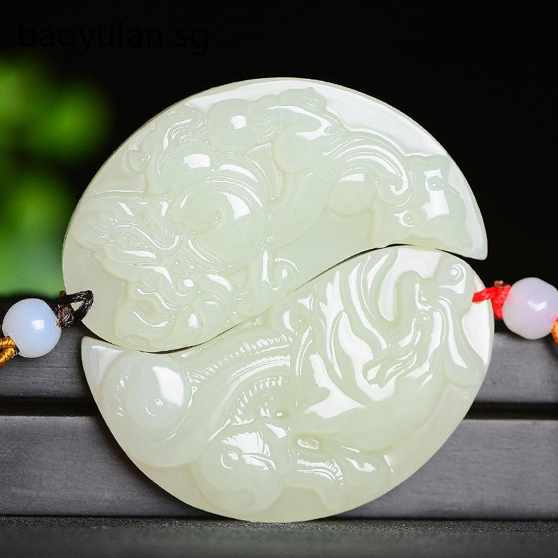 爆款Natural Hetian jade white jade pendant lovers a pair of dragon and