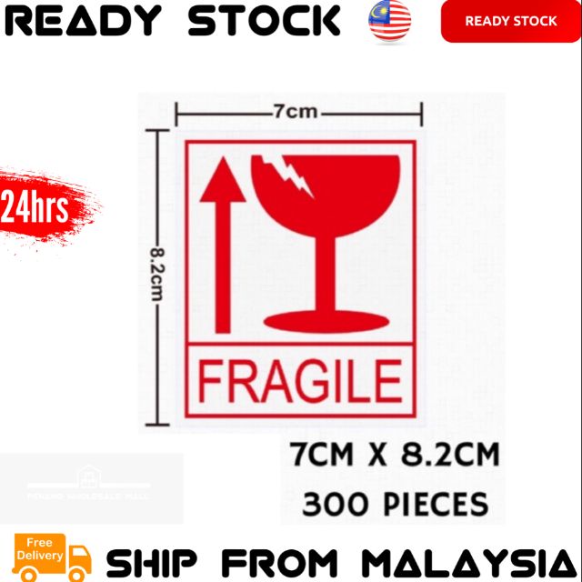 300pcs 8 2cm X 7cm Fragile Sticker Warning Label Poslaju Courier Sticker Mudah Pecah Shopee Singapore