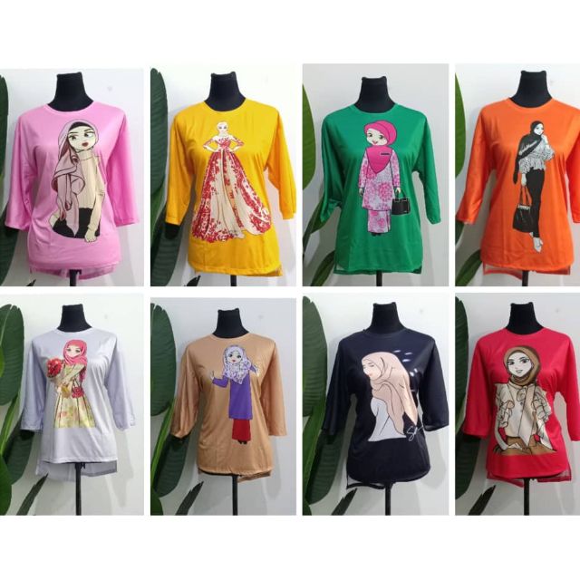 T Shirt Viral Kartun Muslimah Comel Saiz 44 46 Shopee Singapore