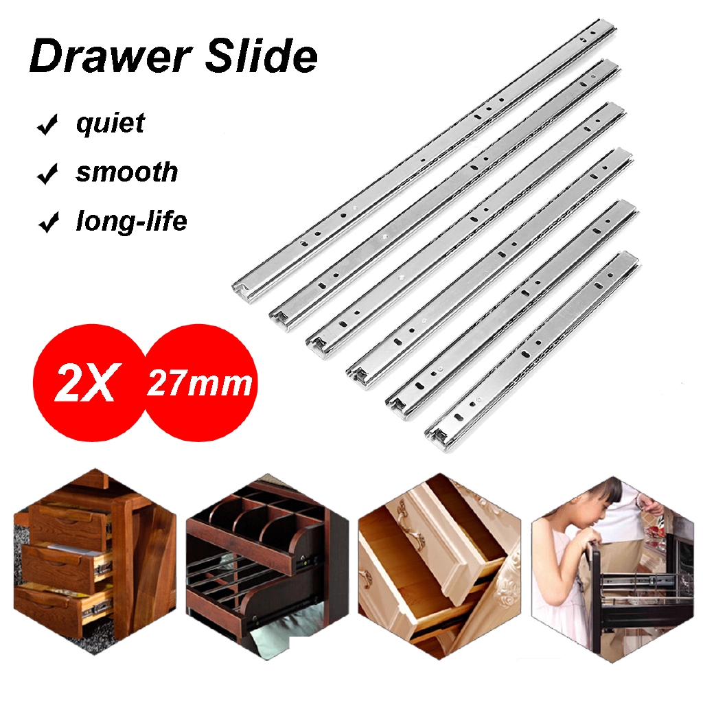 1 Pair 27mm Ball Bearing Drawer Runners Slides Side Full Extension