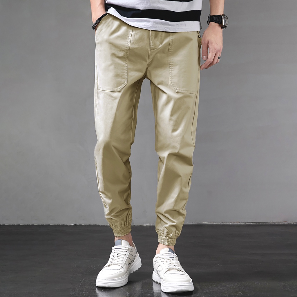 High Quality Men'S Khaki JOGGER Pants Elastic Back Zipper Shopee