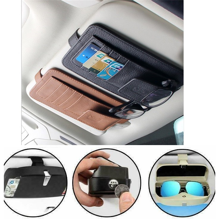 local seller Car/Vehicle Leather Card Pen Glasses Holder Sun Visor Change Clip Storage