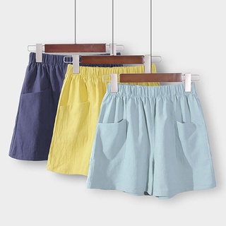 2022 Women Loose Shorts Summer Elastic Waist Cotton Linen Solid Color Ladies Casual Pants