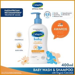 CETAPHIL BABY Wash & Shampoo with Organic Calendula and Sunflower Seed Oil 400ml [Gentle & Hypoallergenic]