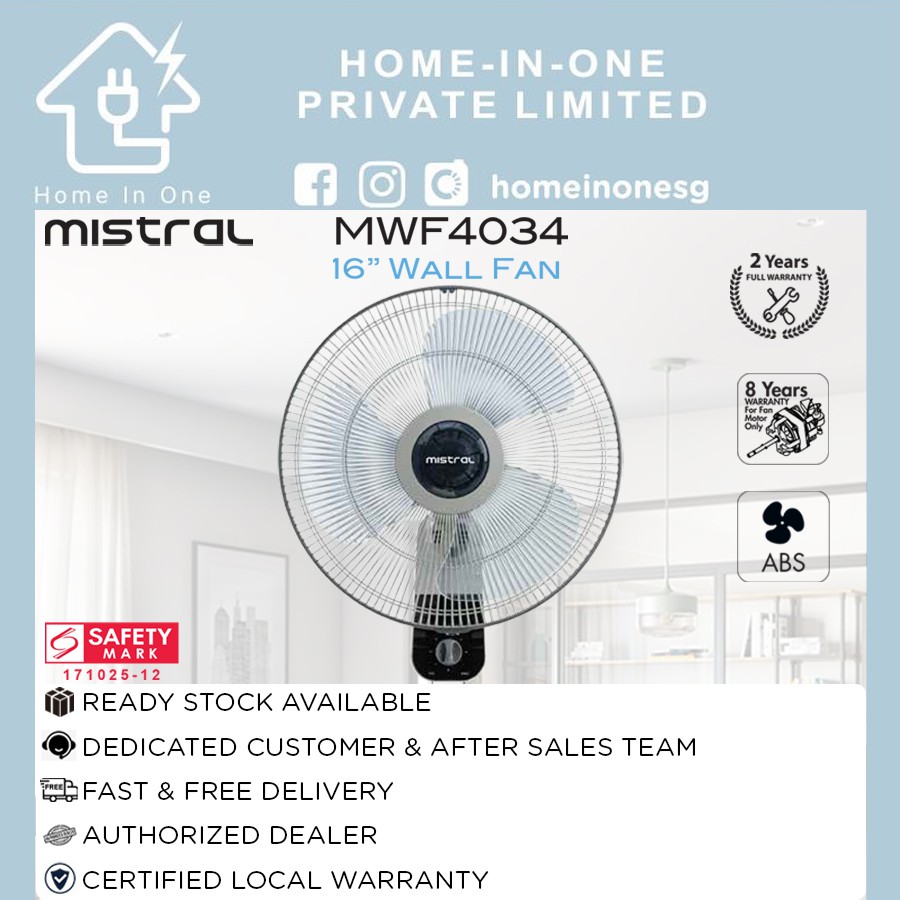 [FREE DELIVERY] MWF4034 MWF4035R 16 INCH MISTRAL REMOTE WALL FAN