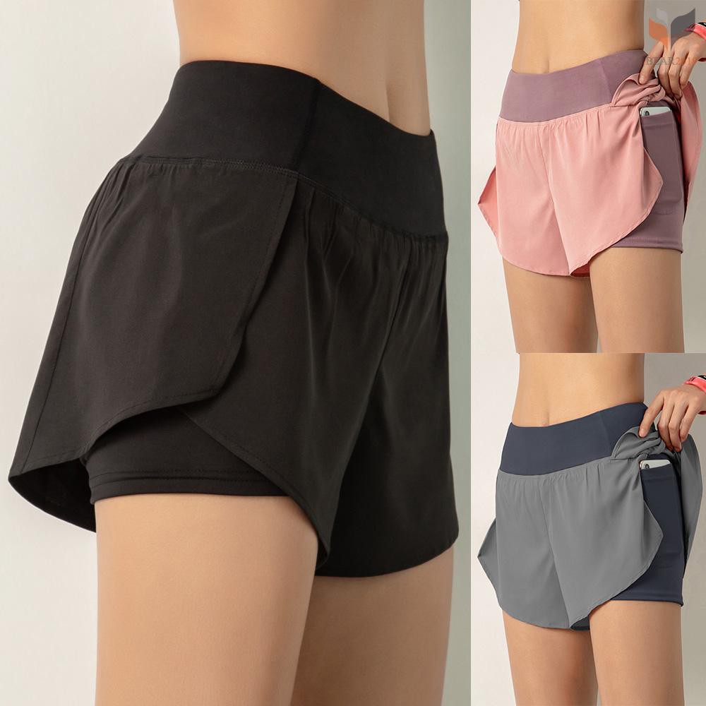 BEAR★ Women Running Shorts 2in1 with Pocket Wide Waistband Coverage