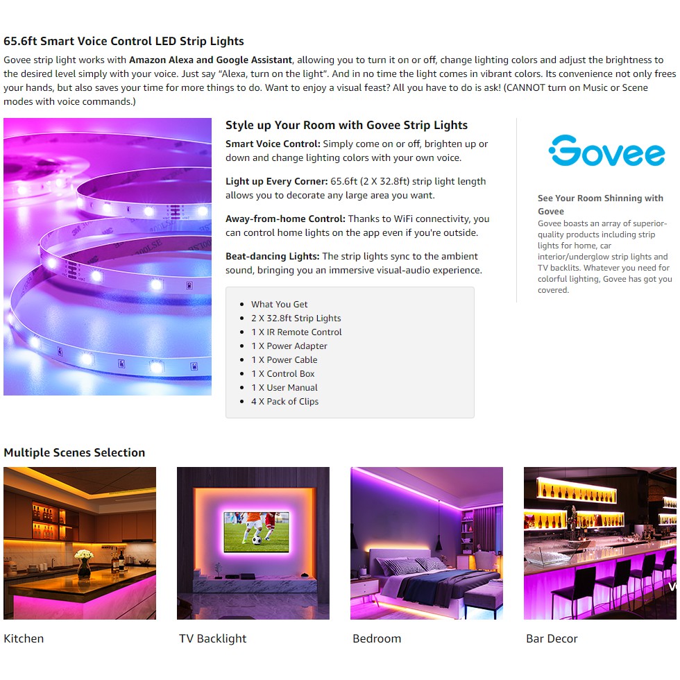 65 6ft 20m Alexa Led Strip Lights Govee Smart Wifi Rgb Rope Light Works With Alexa Google Assistant Remote App Control Singapore