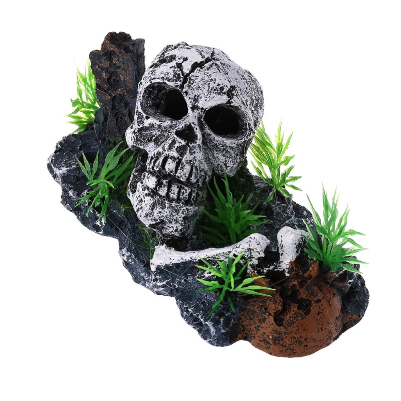 Pirate Skull Skeleton Aquarium Ornament Hiding Cave Fish Tank Decoration Decor
