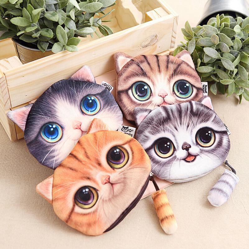 3d Kawaii Cat Face Women Girls Plush Purse Pouches Cute Animal Coin Purse Wallet Shopee Singapore