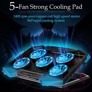 NUOXI 18 Inch Gaming Laptop Cooler Five Fan Led Screen Dual USB Port 1400 RPM Laptop Cooling Pad with Stand Function