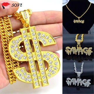 Retro Dollar Sign $ Chain Necklace Gold Bling Ice Chain Hip Hop Costume Prop 